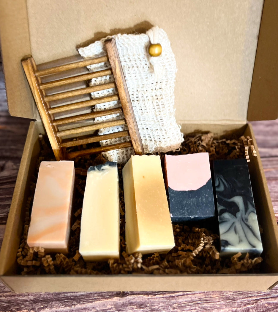 ********Assortment Box of Artisan Soaps with Soap Dish Tray & Sisal bag