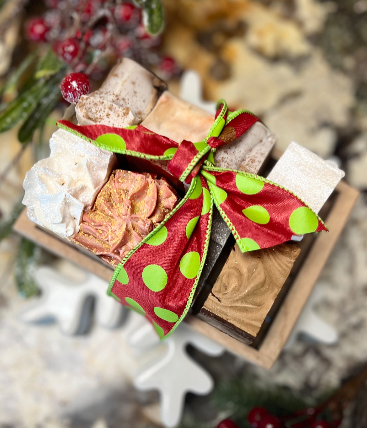 Variety of Christmas Soaps ~ Half Bars with Soap Tray