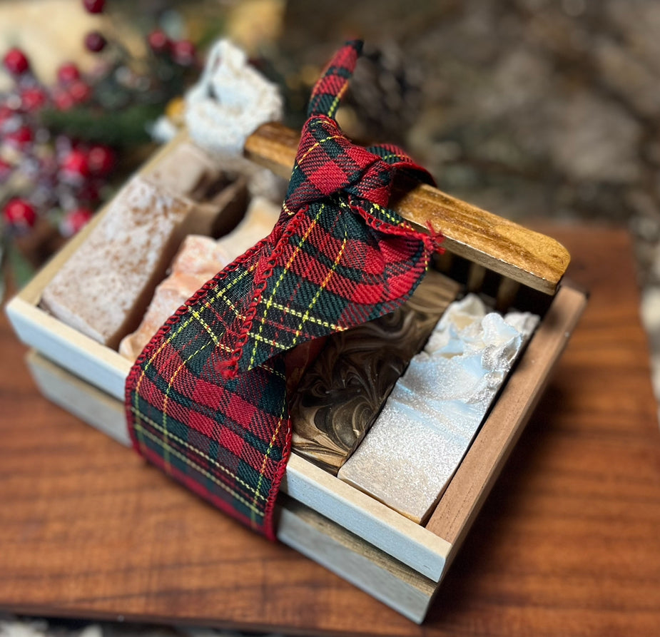 Multi wood color Gift Crate, Soap dish tray and Sisal Bag (Soap not included)