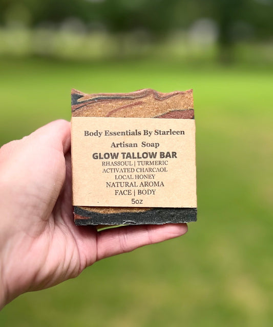 NEW ✨ Glow Tallow Bar ~     Rhassoul Clay + Turmeric + Activated Charcoal & Local Honey