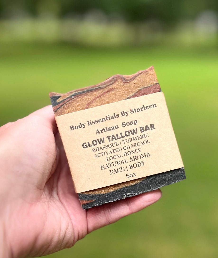 NEW ✨ Glow Tallow Bar ~     Rhassoul Clay + Turmeric + Activated Charcoal & Local Honey ⭐️PRE ORDER ~ Will be shipped week of 9/7⭐️